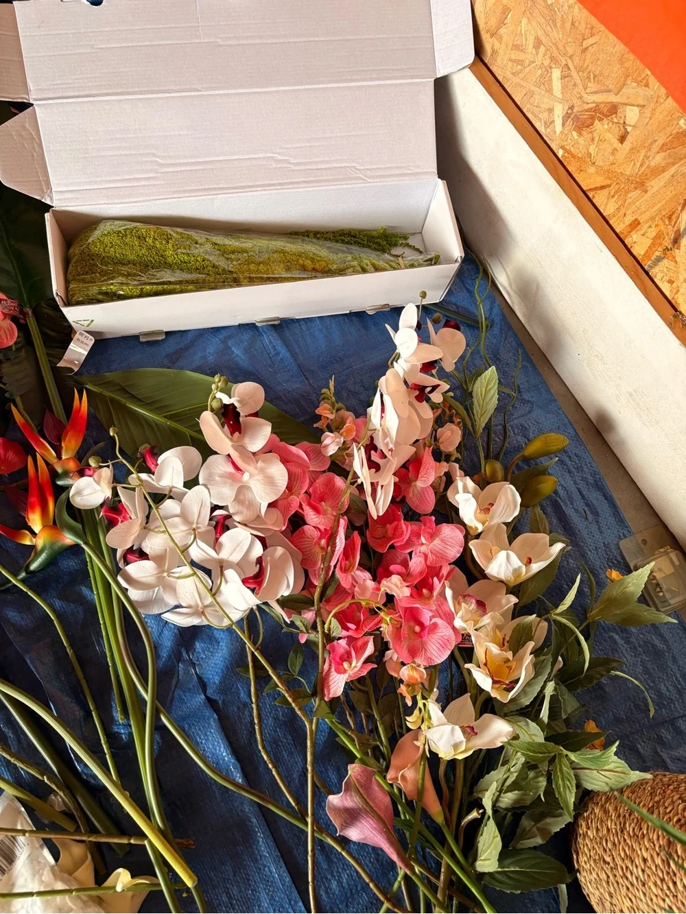 Artificial Orchid and Mixed Floral Stem Bundle - White & Pink -